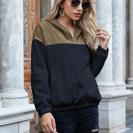 Pocketed Color Block Quarter Zip Hoodie - MimiStylez