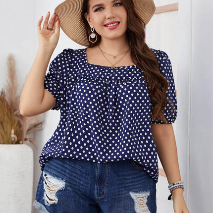 Plus Size Polka Dot Square Neck Blouse - MimiStylez