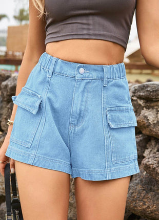High Waist Denim Shorts with Pockets - MimiStylez