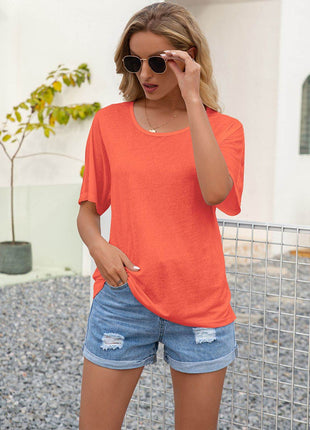 Round Neck Short Sleeve Top - MimiStylez