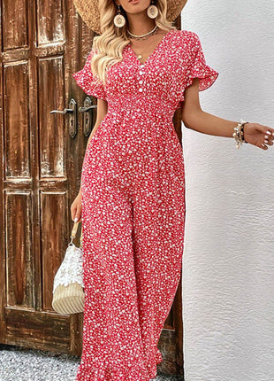 Printed Tie Back Ruffled Jumpsuit - MimiStylez