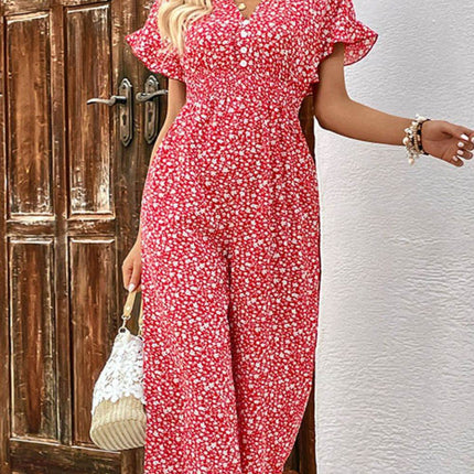 Printed Tie Back Ruffled Jumpsuit - MimiStylez