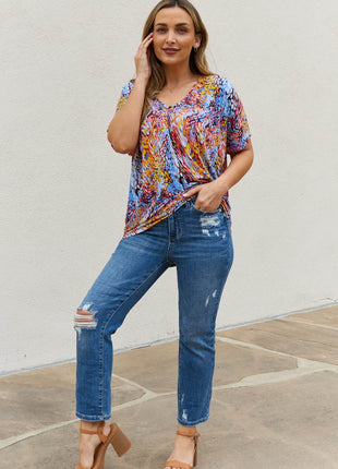 Be Stage Full Size Printed Dolman Flowy Top - MimiStylez