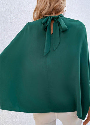 Tie Back Mock Neck Blouse - MimiStylez