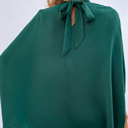 Tie Back Mock Neck Blouse - MimiStylez