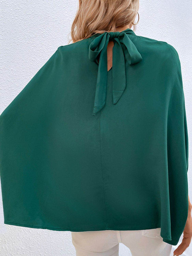 Tie Back Mock Neck Blouse - MimiStylez
