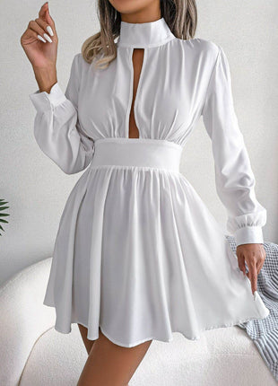 Cutout Turtleneck A-Line Mini Dress - MimiStylez