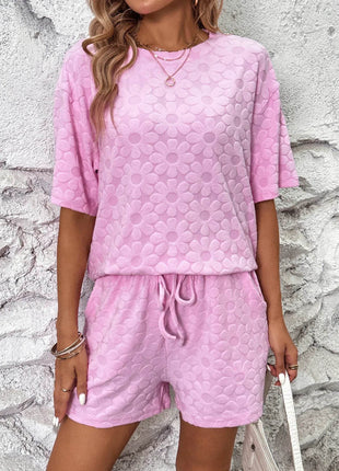Flower Round Neck Top and Shorts Lounge Set - MimiStylez