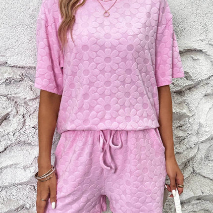 Flower Round Neck Top and Shorts Lounge Set - MimiStylez