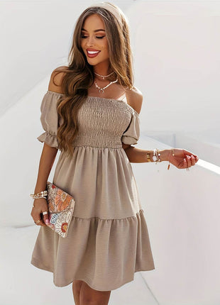 Full Size Ruffled Off-Shoulder Short Sleeve Dress - MimiStylez