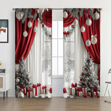 2PCs Curtain Christmas Series Curtain 3D Digital Printing