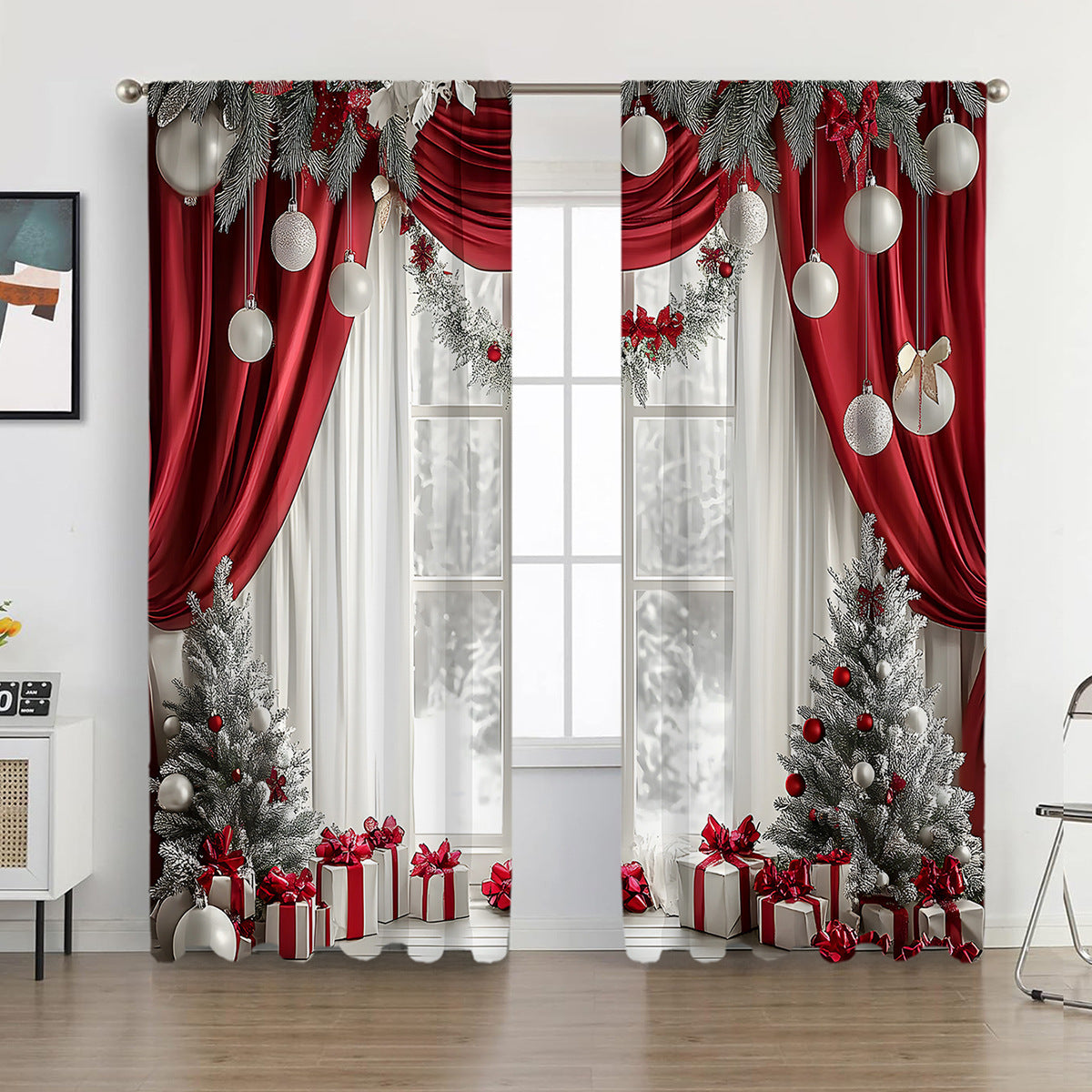 2PCs European Curtain Christmas Series Curtain Factory Generation 3D Digital Printing