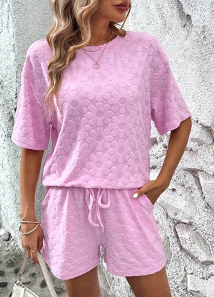Flower Round Neck Top and Shorts Lounge Set - MimiStylez