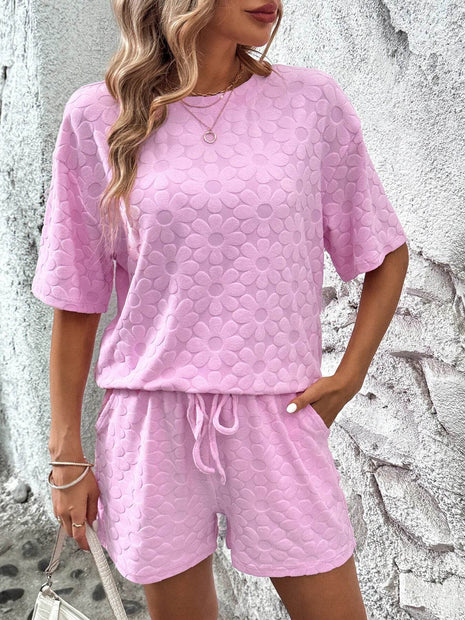 Flower Round Neck Top and Shorts Lounge Set - MimiStylez