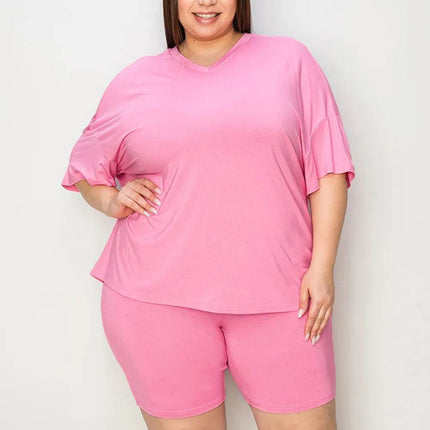 Neck Drop Shoulder T-Shirt and Shorts Set - MimiStylez