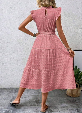Tied Ruffled Cap Sleeve Midi Dress - MimiStylez