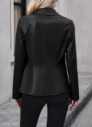 Button Up Collared Neck Blazer - MimiStylez