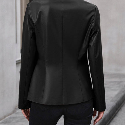 Button Up Collared Neck Blazer - MimiStylez