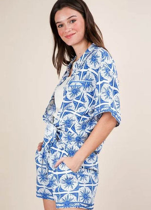 VERY J Full Size Tropical Printed Shirt Top and Shorts Set Plus Size - MimiStylez