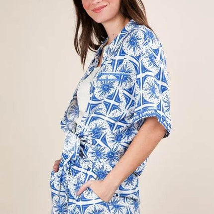 VERY J Full Size Tropical Printed Shirt Top and Shorts Set Plus Size - MimiStylez