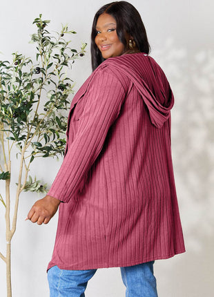 Basic Bae Full Size Hooded Sweater Cardigan - MimiStylez