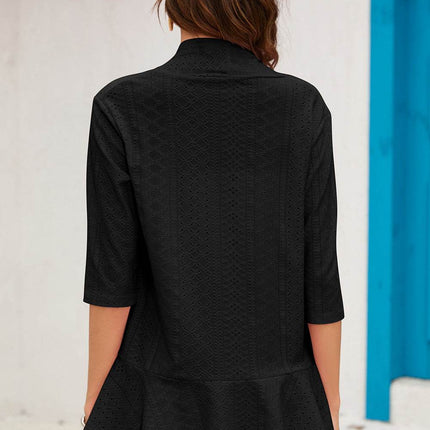 Eyelet Open Front Cardigan - MimiStylez