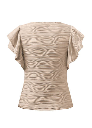 Textured Round Neck Cap Sleeve Top - MimiStylez