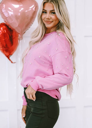 Pearl Round Neck Dropped Shoulder Sweatshirt - MimiStylez