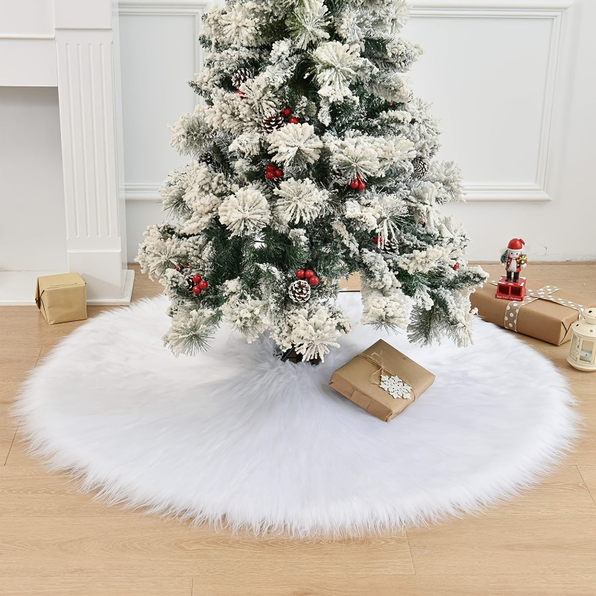 1pc Christmas Tree Skirt, White Plush Faux Fur Classic Xmas Tree Skirts For Christmas Tree Decorations Holiday Party Indoor Outdoor Decoration