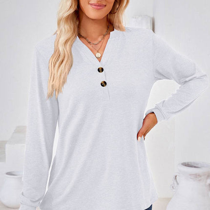 Notched Long Sleeve T-Shirt - MimiStylez