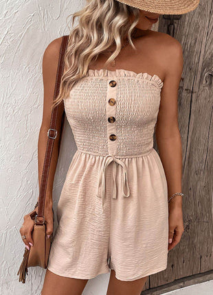 Decorative Button Smocked Strapless Romper - MimiStylez