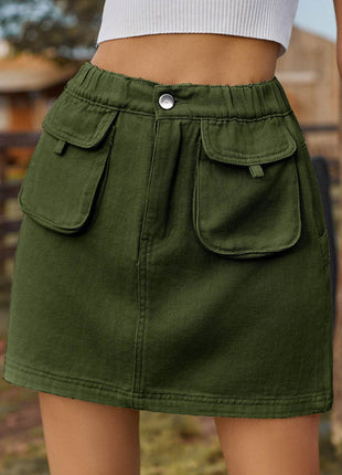 Pocketed Elastic Waist Denim Skirt - MimiStylez