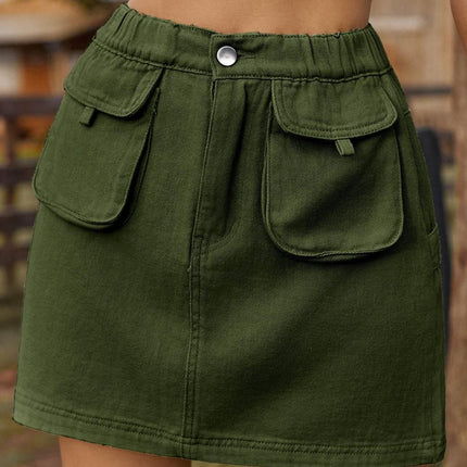 Pocketed Elastic Waist Denim Skirt - MimiStylez