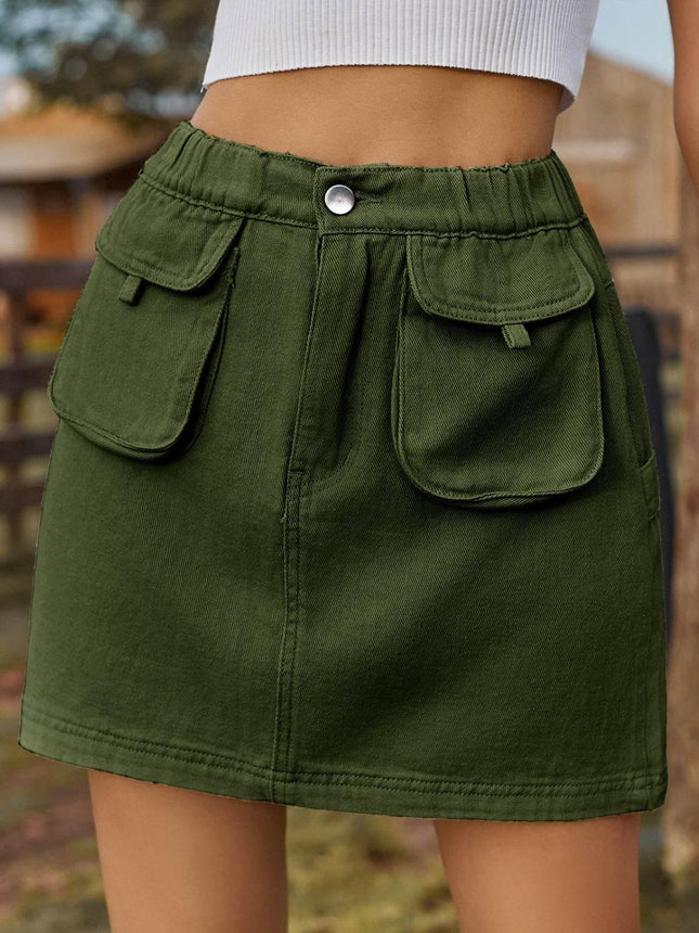 Pocketed Elastic Waist Denim Skirt - MimiStylez