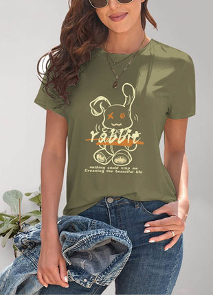 Rabbit Graphic Round Neck Short Sleeve T-Shirt - MimiStylez