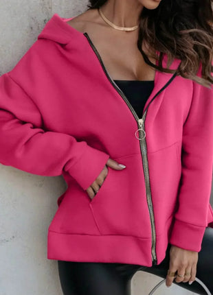 Zip-Up Slit Hoodie with Pockets - MimiStylez