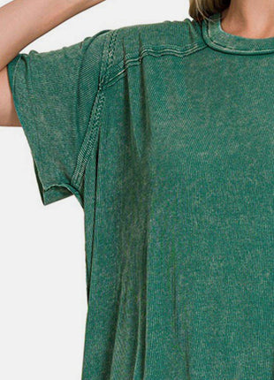 Zenana Washed Ribbed Short Sleeve Top - MimiStylez