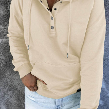 Dropped Shoulder Long Sleeve Hoodie with Pocket - MimiStylez