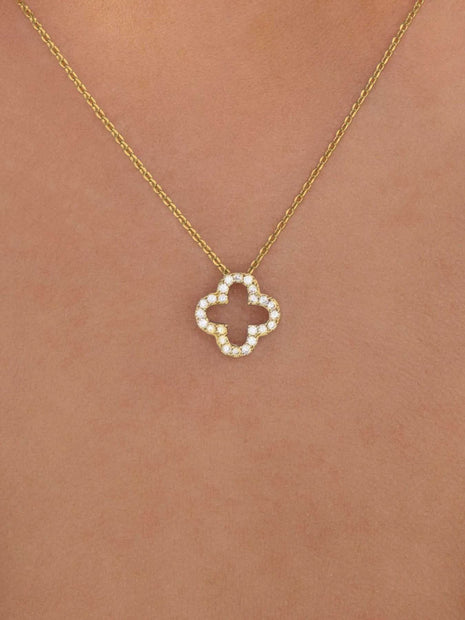 Inlaid Zircon Clover Pendant Necklace - MimiStylez