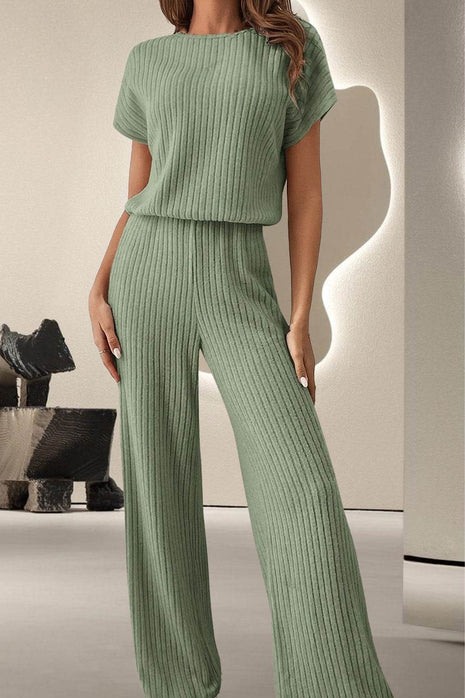 Round Neck Short Sleeve Jumpsuit - MimiStylez
