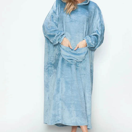 Double Take Full Size Pocketed Hooded Midi Lounge Dress - MimiStylez