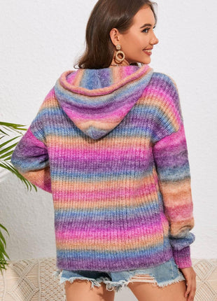 Multicolor Dropped Shoulder Hooded Sweater - MimiStylez