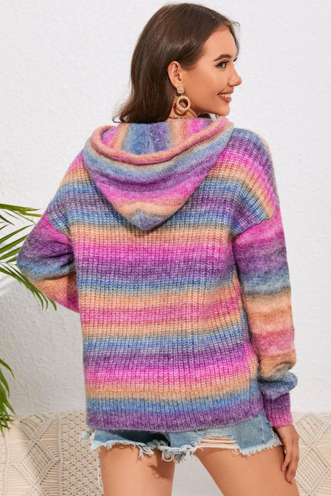 Multicolor Dropped Shoulder Hooded Sweater - MimiStylez