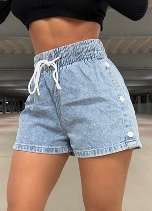 Drawstring High Waist Denim Shorts - MimiStylez