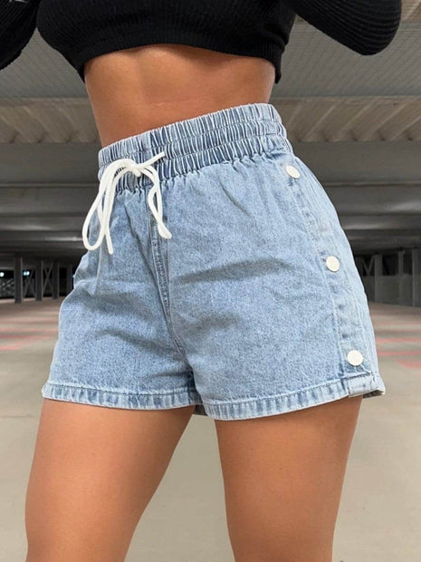Drawstring High Waist Denim Shorts - MimiStylez