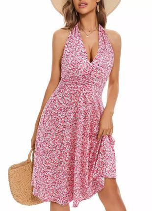 Women's Fashion Casual Floral V-neck Dress - MimiStylez