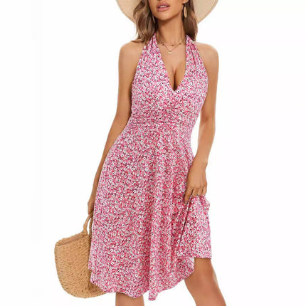 Women's Fashion Casual Floral V-neck Dress - MimiStylez