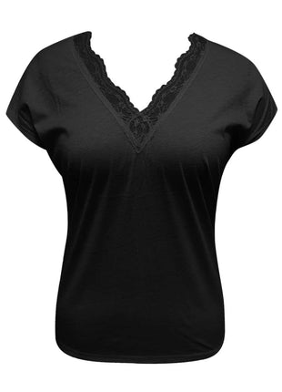 Full Size Lace Detail V-Neck Short Sleeve Blouse - MimiStylez