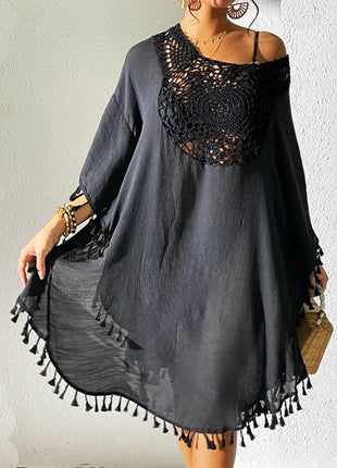 Tassel Cutout Scoop Neck Cover-Up Dress - MimiStylez