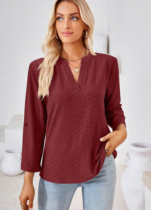 Notched Roll-Tab Sleeve T-Shirt - MimiStylez